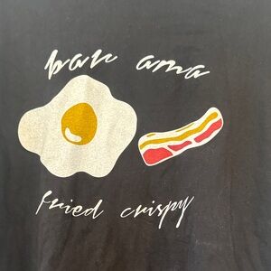 Black Graphic Tee with Egg and Bacon Design